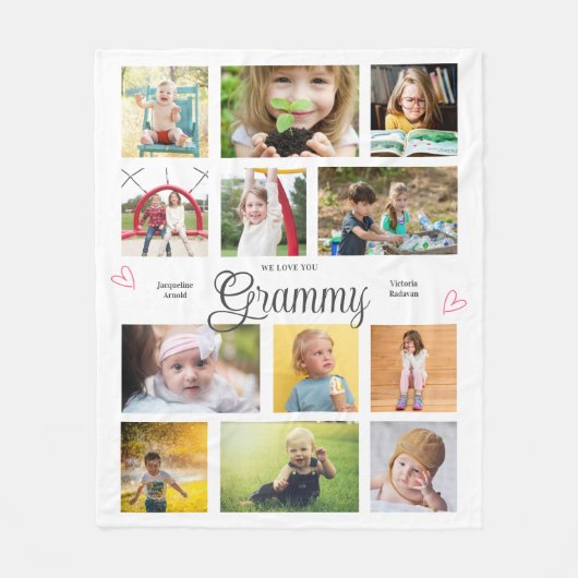 Grammy Wir Liebe Sie Personalisiert Hearts Moderne Fleecedecke (Vorderseite)