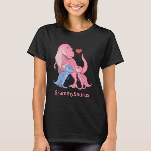 GrammySaurus T-Rex mit Baby Boy & Girl Dinosaurier T-Shirt (Vorderseite)