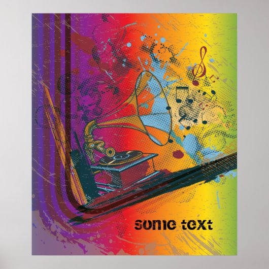 Gramophon auf dem Retro-Druckposter Poster (Vorne)