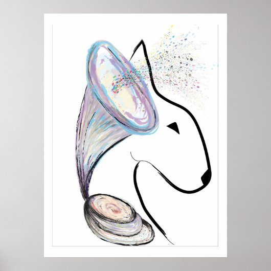 Gramophon Bull Terrier Musik Originale Kunst Poster (Vorne)