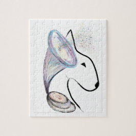 Gramophon Bull Terrier Musik Originale Kunst Puzzle