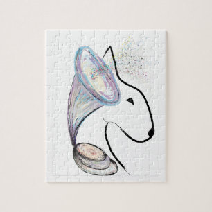 Gramophon Bull Terrier Musik Originale Kunst Puzzle
