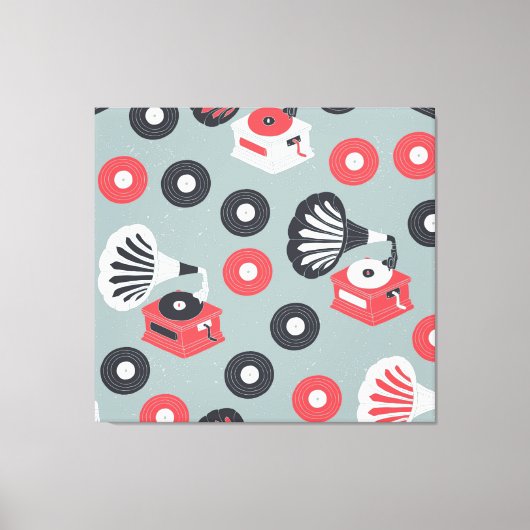 Gramophon Hand Gezeichnet Seamless Art Leinwanddruck (Vorderseite)