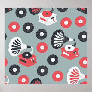 Gramophon Hand Gezeichnet Seamless Art Poster