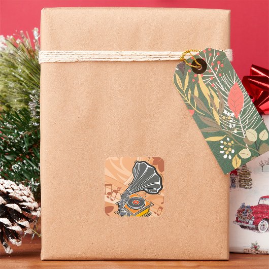 Gramophon Quadratischer Aufkleber