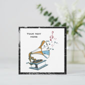 Gramophon-Retro-Einladung Einladung (Stehend Vorderseite)