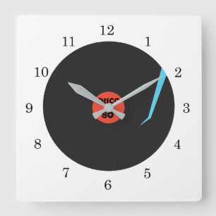 Gramophone Record Clock - Disco 80' Dance Party Quadratische Wanduhr