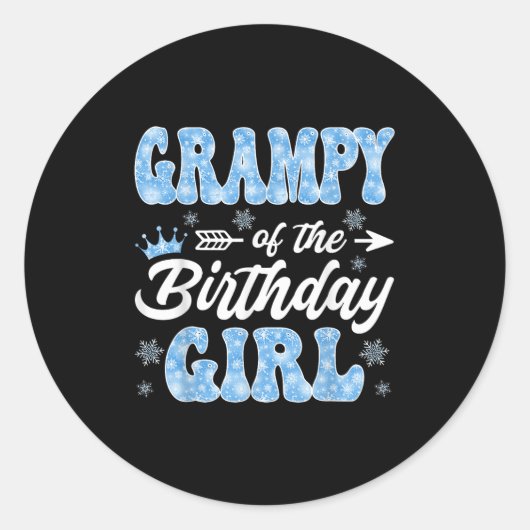 Grampy Of The Birthday Girl Snowflakes Winter Chri Runder Aufkleber (Vorderseite)