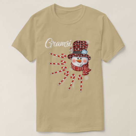 Gramsi Snowman Candy Cane Christmas Red Kariert Ha T-Shirt (Design vorne)