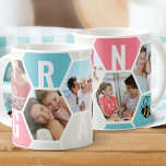 Gran 5 Foto bearbeitbar 4 Letter Bee und Honeycomb Kaffeetasse<br><div class="desc">Honigwabenkaffee Tasse, personalisiert mit 5 Ihrer Lieblings-Fotos und gedruckt mit einem 4-Buchstaben Namen, wie GRAN. Die Wabenkollage ist in einer hübschen Farbpalette aus sommerblauen Rosa und Alabaster mit einer niedlichen kleinen Biene gestaltet. Wenn Sie gewollt haben, die Farben zu ändern, klicken Sie auf "Weiter anpassen" und klicken Sie auf jedes...</div>