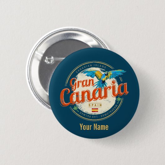 Gran Canaria Parrot Kanarische Inseln Spanien Vint Button (Vorne & Hinten)