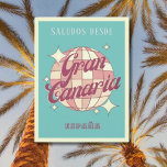 Gran Canaria Spanien España retro Vintage Postkart Postkarte<br><div class="desc">Gran Canaria Isla de España,  Spanien,  Retro Vintag Design mit einer Diskothek in rosa und apricot pfirsichfarben. Diese schöne Postkarte ist eine perfekte Grußkarte für die Bewohner Gran Canarias,  Besucher,  Touristen oder Fans.</div>