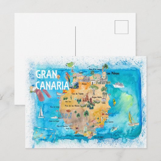 Gran Canaria Spanien Illustrierte Karte (Vorne/Hinten)