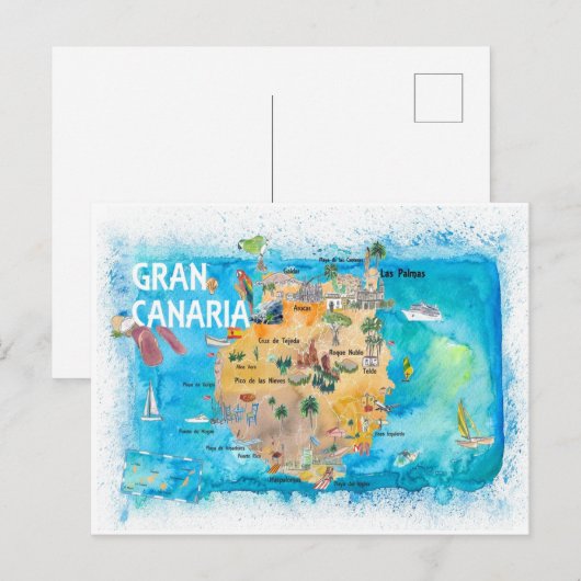 Gran Canaria Spanien Illustrierte Karte (Vorne/Hinten)