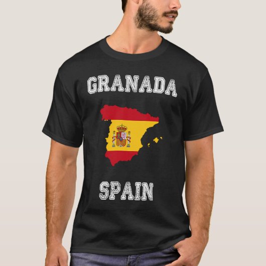 Granada Spain Vintage Spain Flag Map T-Shirt (Vorderseite)
