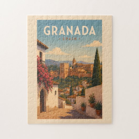 Granada Spanien Alhambra Illustration Reise Kunst Puzzle (Vertikal)