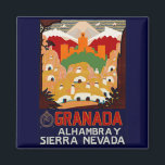 Granada Spanien Magnet<br><div class="desc">Vintage Reiseplakat für Granada,  die Alhambra und die Sierra Nevada in der südlichen Provinz von Andalusien.</div>