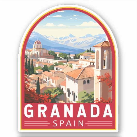 Granada Spanien Reisen Kunst Vintag Aufkleber (Vorderseite)