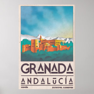Granada-Stadtansicht Poster - Vintage Spanische Re
