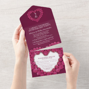 Granat 2. Hochzeitstag roter Edelstein Herz All In One Einladung