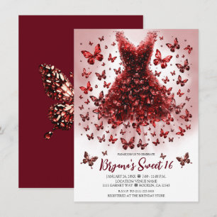 Granat Dunkelroter Schmetterling Kleid Januar Gebu Einladung