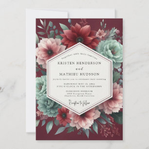 Granat-Teal-Dramatische Hochzeit Einladung