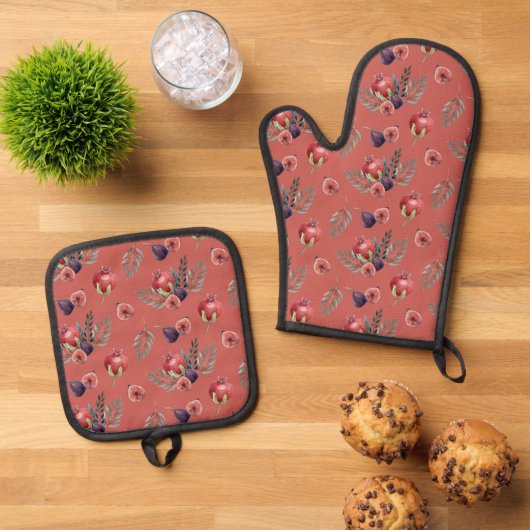 Granatäpfel auf Adobe Ofenhandschuh & Topflappen-Set (Oben Unten)