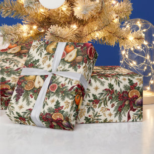 Granatapfel Birne Feige Botanische Weihnachtsfrüch Geschenkpapier