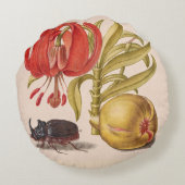 Granatapfel, Blume, Obst und Rhinozeros Rundes Kissen (Rückseite)