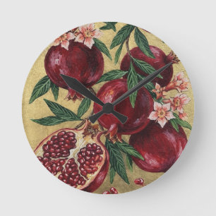Granatapfel Botanische Ölmalerei Wandkunst Runde Wanduhr