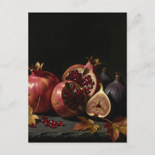 Granatapfel-Feigen-Stillleben Herbsternte Postkarte