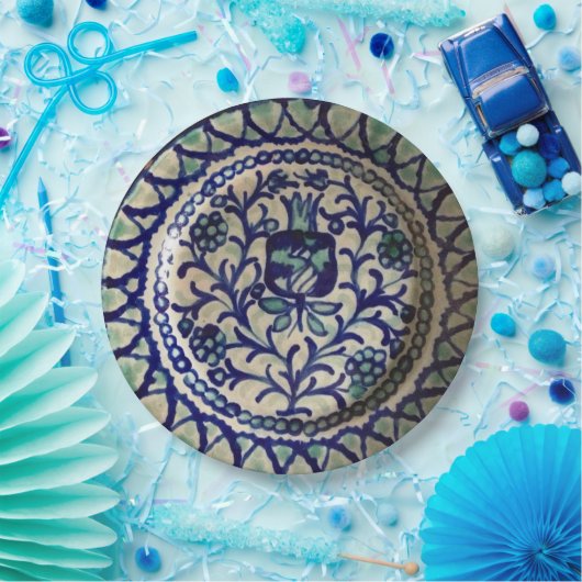 Granatapfel-handgemachte blaue u. weiße Tonwaren Pappteller (Party)