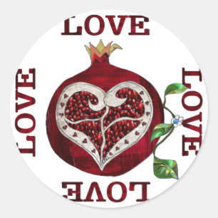 Granatapfel Herz LIEBE Valentinstag Runder Aufkleber