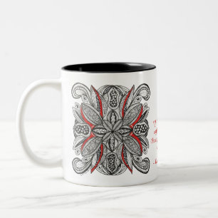 Granatapfel-inspirierte Kritzelei mit Kaffee-Zitat Zweifarbige Tasse