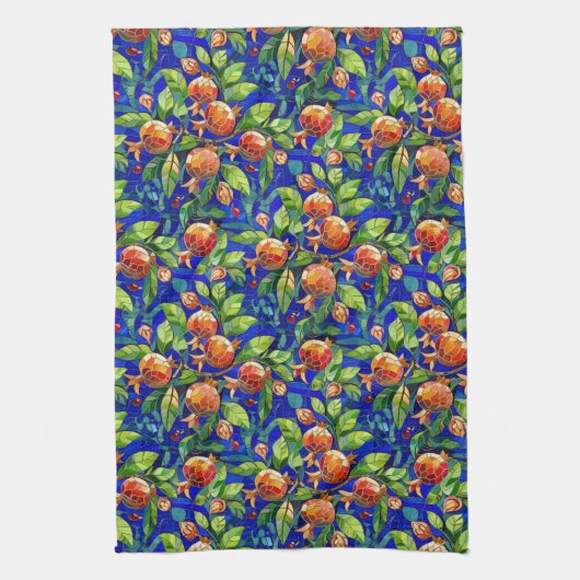 Granatapfel Muster dunkelblau und rotes Fruchtmosa Geschirrtuch (Vertikal)