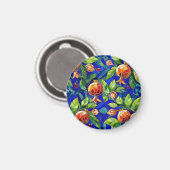 Granatapfel Muster dunkelblau und rotes Fruchtmosa Magnet (Vorderseite/Rückseite)