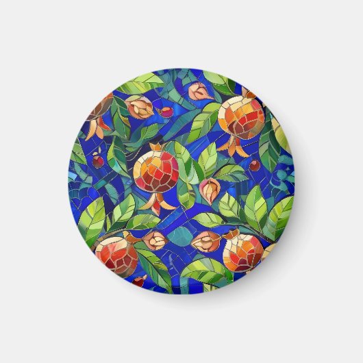 Granatapfel Muster dunkelblau und rotes Fruchtmosa Magnet (Vorne)