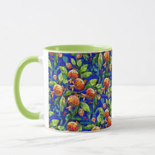 Granatapfel Muster dunkelblau und rotes Fruchtmosa Tasse