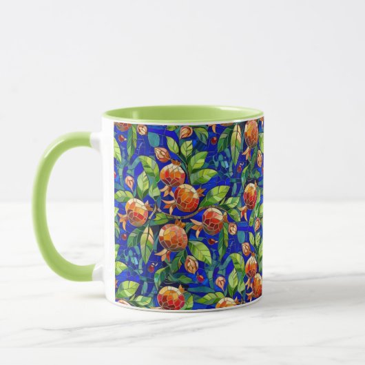 Granatapfel Muster dunkelblau und rotes Fruchtmosa Tasse (Links)