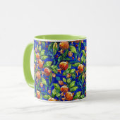 Granatapfel Muster dunkelblau und rotes Fruchtmosa Tasse (Vorderseite Links)