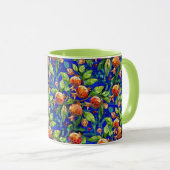Granatapfel Muster dunkelblau und rotes Fruchtmosa Tasse (VorderseiteRechts)