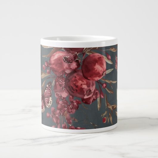 Granatapfel & Oliven-Tasse | Weinroter Botanischer Jumbo-Tasse (Vorderseite)