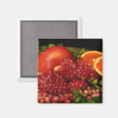 Granatapfel, Orange und Minze Magnet (Vorderseite/Rückseite)
