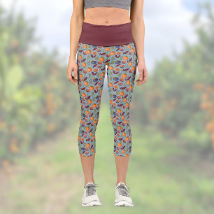 Granatäpfel Orangen und Farne Vintage Staubblau Capri Leggings