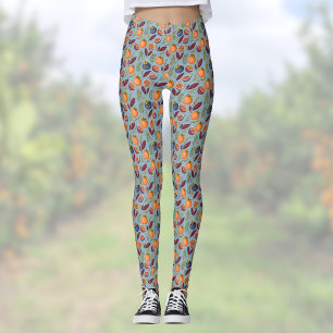 Granatäpfel Orangen und Farne Vintage Staubblau Leggings