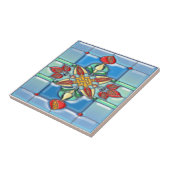 Granatapfel quadriert Buntglas Fliese (Seite)