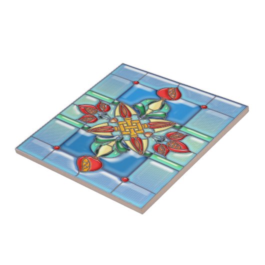 Granatapfel quadriert Buntglas Fliese (Seite)