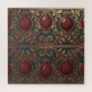 Granatapfel-Rebenmuster dunkelgrün gold verziert Puzzle