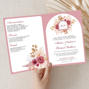Granatapfel Rosa Florale Pampas QR Code Hochzeit Einladung