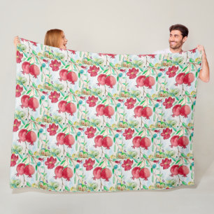 Granatapfel rotes Fruchtmuster Essen Hebräisch  Fleecedecke